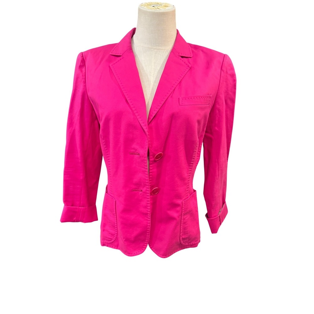 Lafayette 148 New York Hot Pink Cotton Stretch Blazer Jacket Size 2 barbiecore